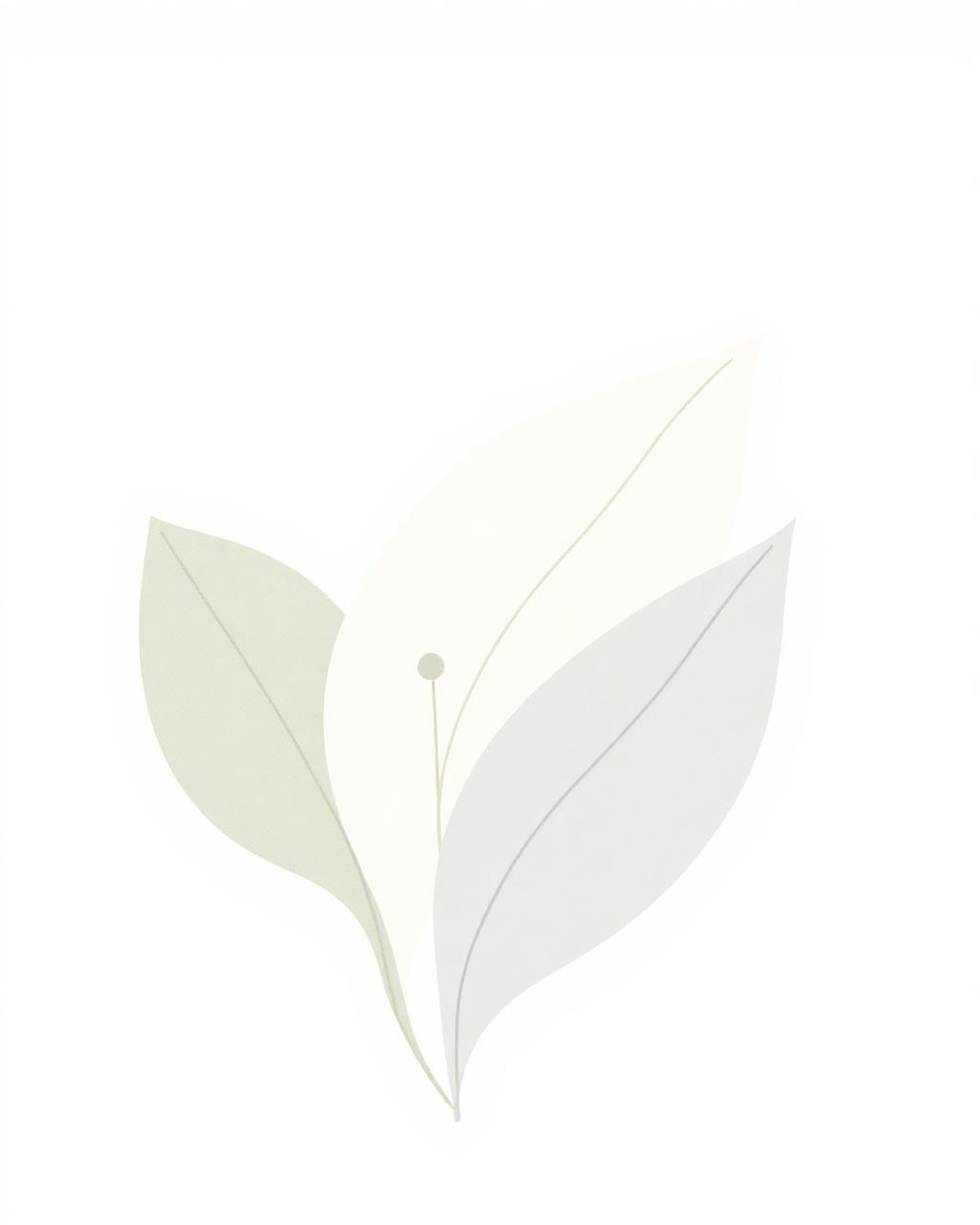 Delikatna botaniczna ilustracja liści w spokojnych, kojących barwach.